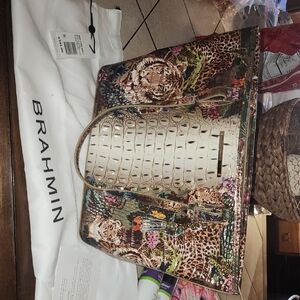 Brahmin Brown and Green Tote Bag with Nature-Inspired Design